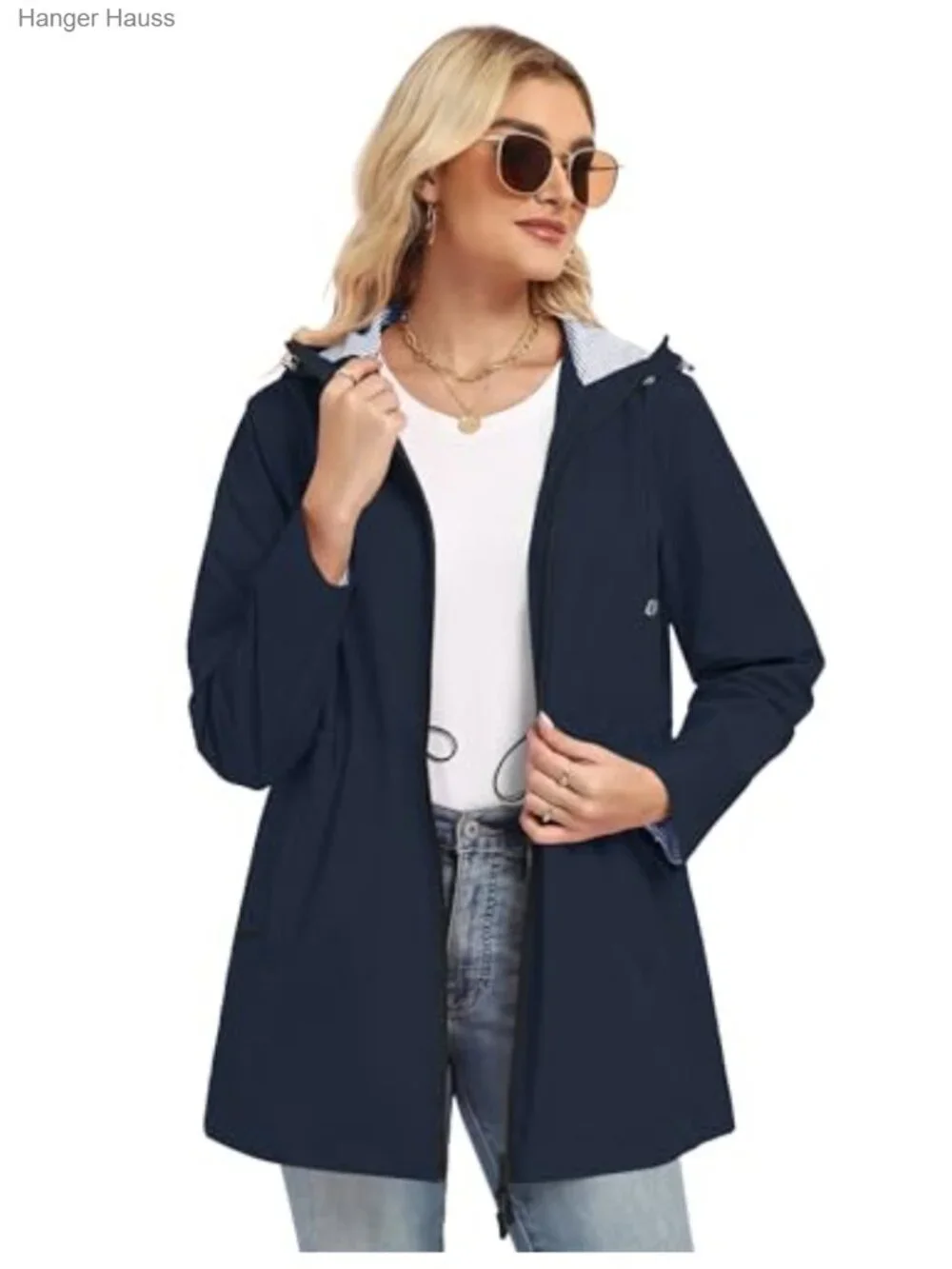 Waterproof Hooded Long Trench Raincoat for Women with Inner Lining